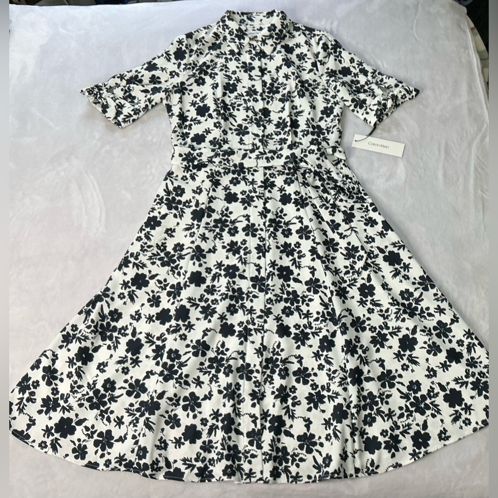 Calvin Klein Black and White Floral Dress NWT SIZE 6 - Picture 8 of 15